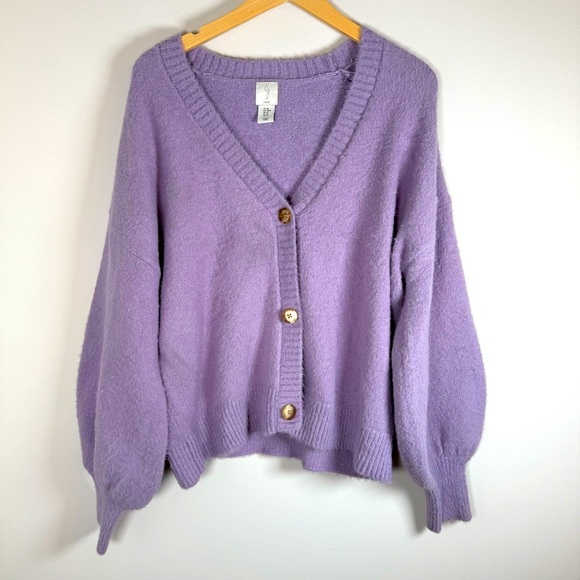 Joie Button Up Down Soft Bubble Puff Sleeve Cardigan Sweater Periwinkle Medium - Picture 1 of 6